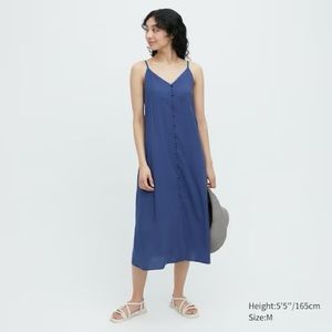 NWT UNIQLO NAVY BUTTON DOWN CAMISOLE FLARE DRESS (XS)